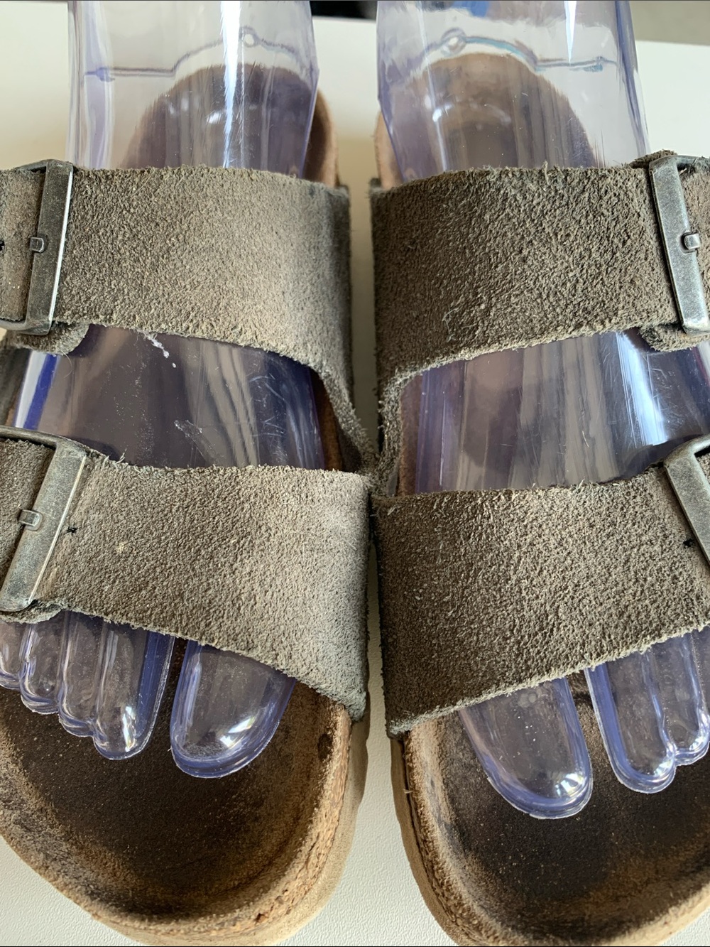 Birkenstock Suede Two-Strap Sandals in Olive Brown